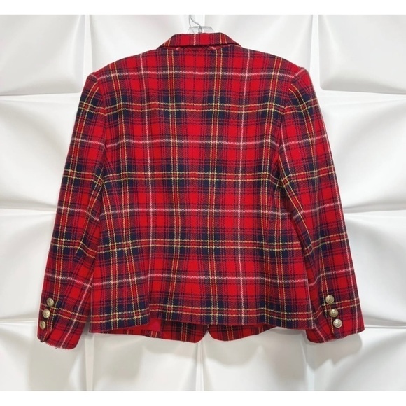Norton McNaughton Sz 10P Red Tartan Gold Crest Button Wool m Blazer Jacket Women - Picture 6 of 11